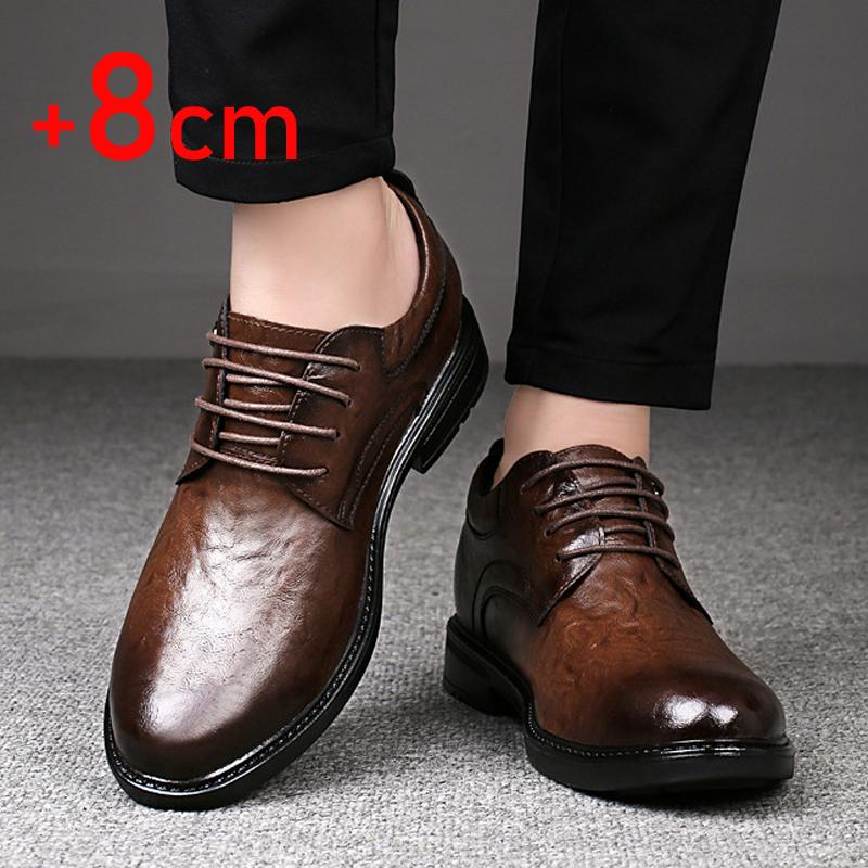 Men's height-increasing leather shoes 6/8 cm high heels business party wedding shoes comfortable formal casual shoes