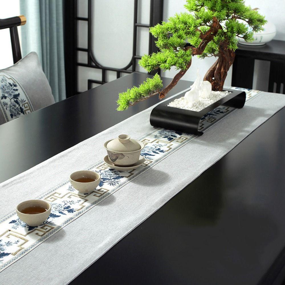 Chinese Style Floral Table Runner Washable Tea Table Cloth Embroidery Bed Flag  Hotel Decoration