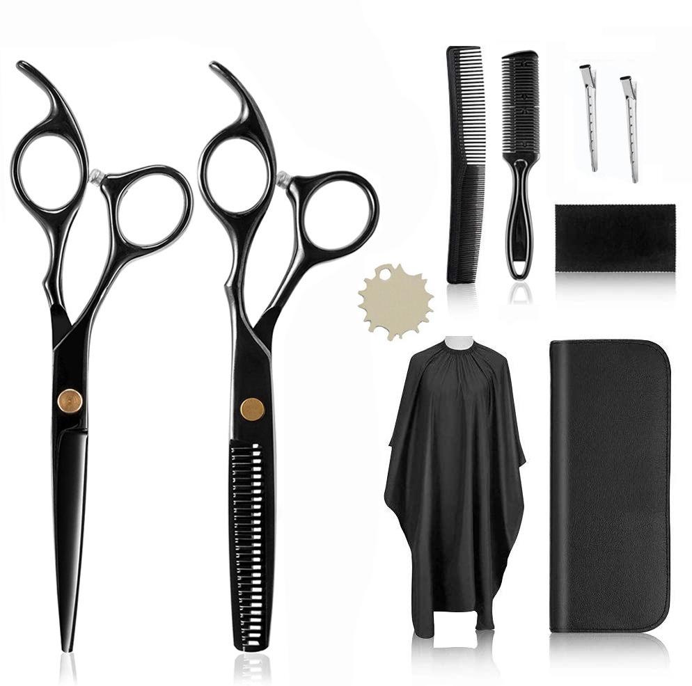 Juego de tijeras de peluquería blancas de 6 pulgadas: Tijeras planas y dentadas para adultos y niños