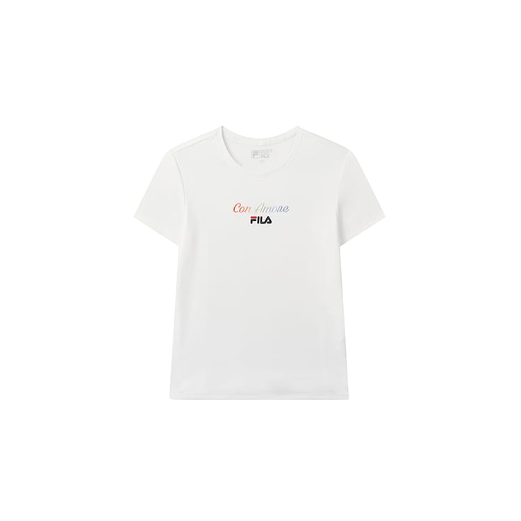 FILA T Shirts Women's White Crew Neck Moderate Straight Fit F11W028112FWT