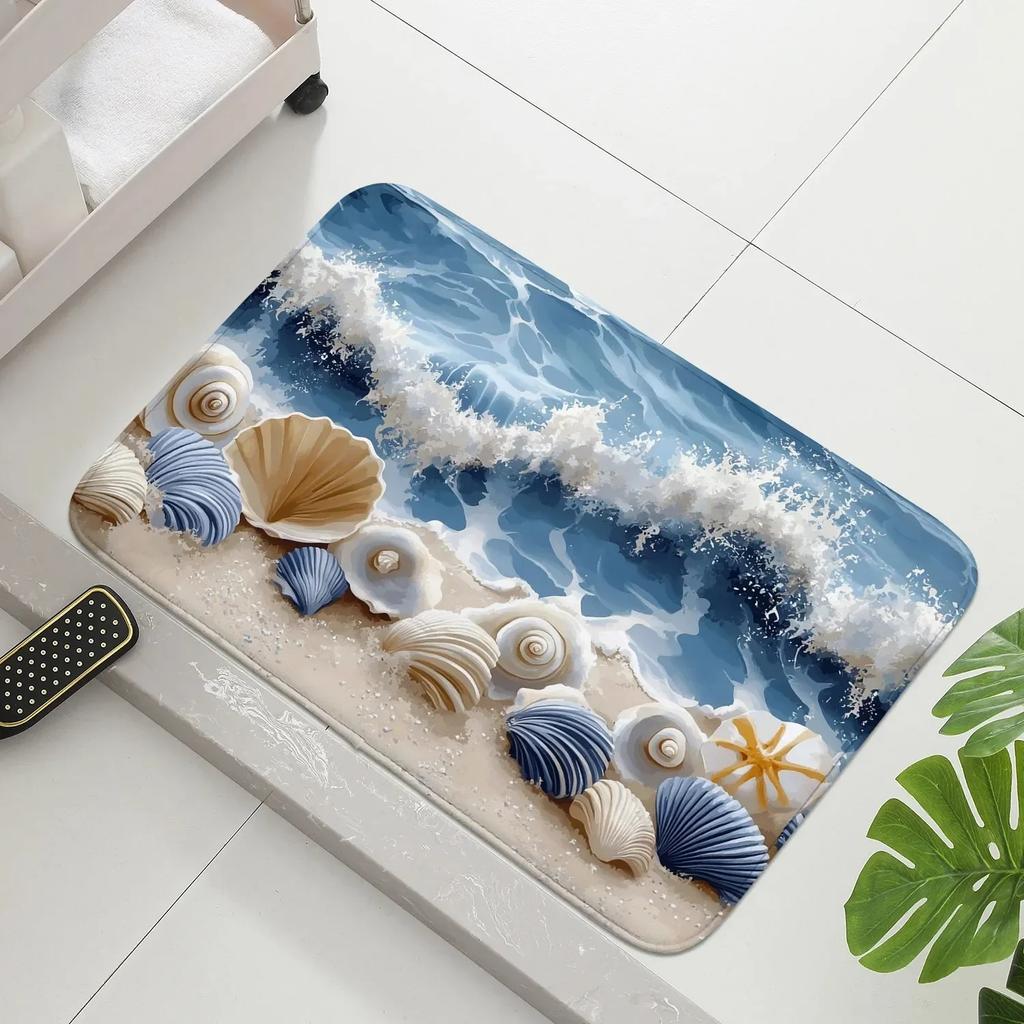 1 Stück Eingangstür-Matte, Kleiner Teppich mit Strandmuster, Rutschfeste Bodenmatte für Badezimmer, Bodenmatte für Wohnzimmer, Weihnachtsgeschenk