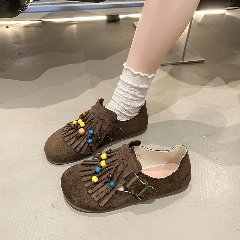 Retro buckle tassel autumn new flat-bottomed one-pedal single shoes Doudou shoes