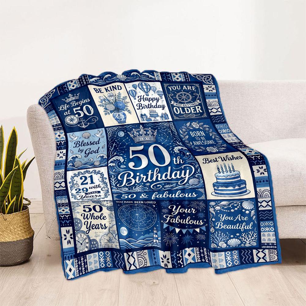 50th Birthday Celebration Flannel Blanket-Soft and Suitable for Sofas,Beds,Offices,Travel,All Seasons,Great Gift for Holidays and Birthdays.
