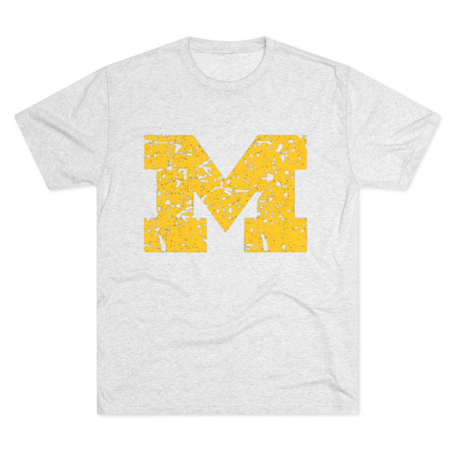 Distressed Yellow Block M Letter T-Shirt | Vintage College Logo Tee M