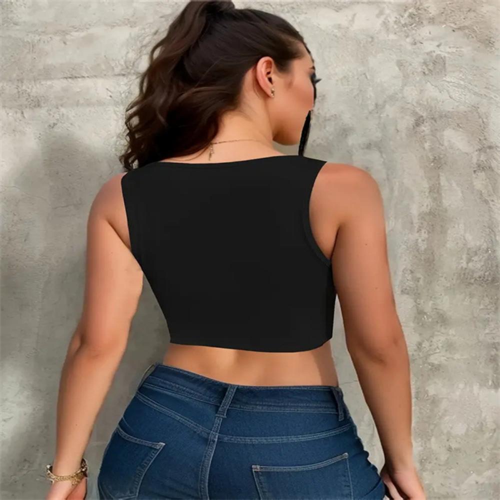 2025 New Summer Hot Girl Sleeveless Vest with Exposed Navel Short Style Sexy Trendy Brand Printed Small Vest Top for Women