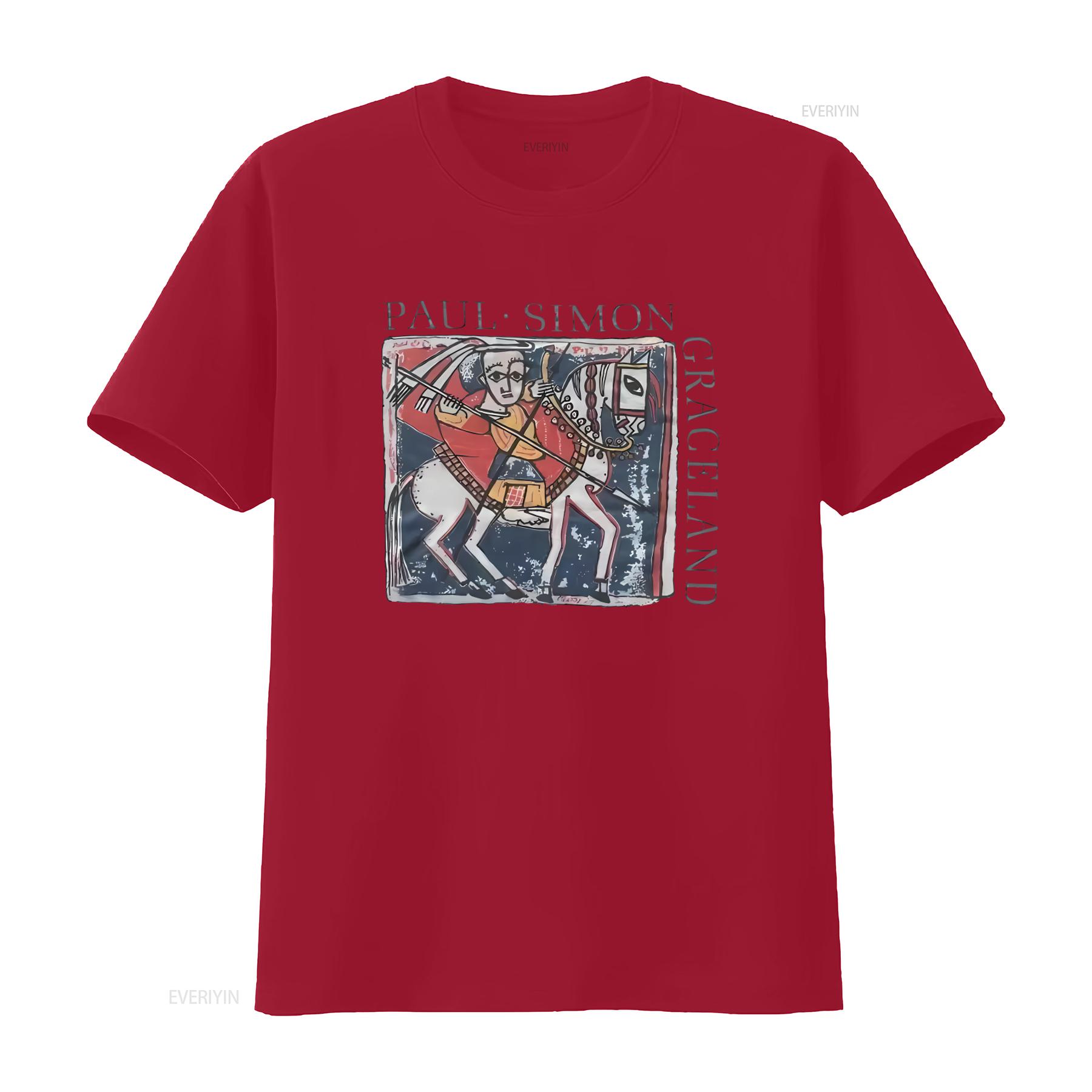 Vintage Paul Simon Graceland Art Print T Shirt Available in White Sizes 5XL vintage Washed Stretched Top For Everyday Wear S
