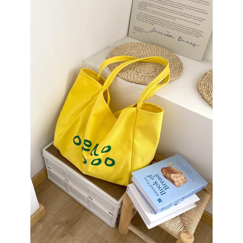 Thickened large capacity tote bag lazy wind shoulder canvas bag big red simple letter student canvas bag