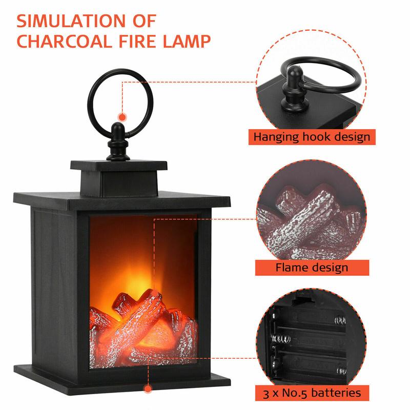 LED Lantern Fireplace Flameless Log Fire Flicker Flame Christmas Decoration Lamp