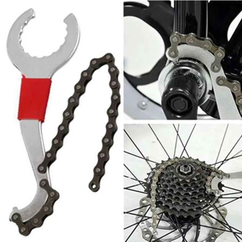 Bicycle Cassette Removal Tool 3-in-1 Combo with Chain Whip and Bottom Bracket Spanner for MTB Road Bike Flywheel Repair