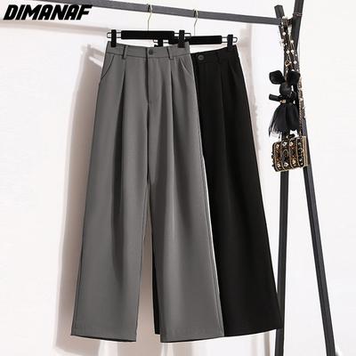 DIMANAF 2023 Plus Size Zomer Lange Broek Vrouwen Broek Losse Vrouwelijke Basic Broek Rechte Wijde Pijpen Broek 4XL