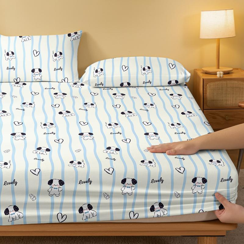 1 Cartoon Cute Animal Dog Printed Matte Fitted Sheet, Bedroom Printed Bed Cover, Bedding (Excluding Pillowcases)