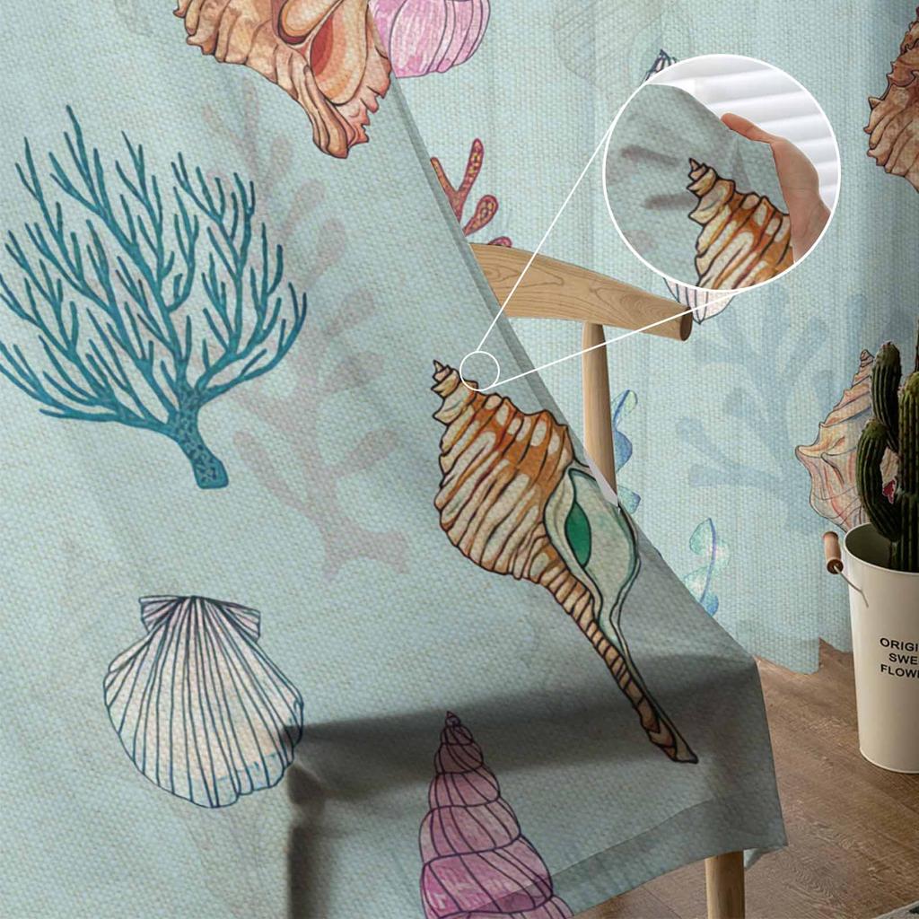Coral Kelp Shell Conch Tulle Window Curtains for Bedroom Luxury Home Decor Drapes In Living Room Chiffon Panels