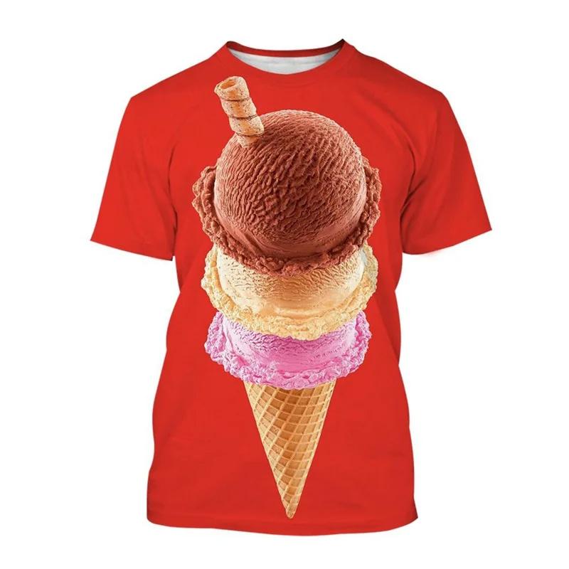 T-shirt Stampata 3D Gelato da Uomo Modello Dessert al Cioccolato Magliette Estive Casual Larghe Girocollo Manica Corta Magliette per Bambini