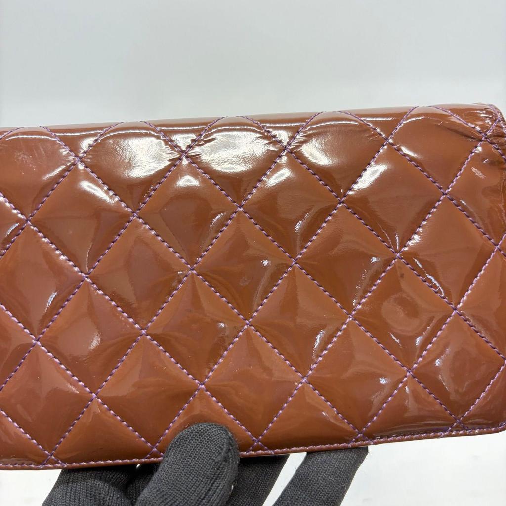 Used 5174 CHANEL quilted enamel PVC long wallet with coco mark flap purple