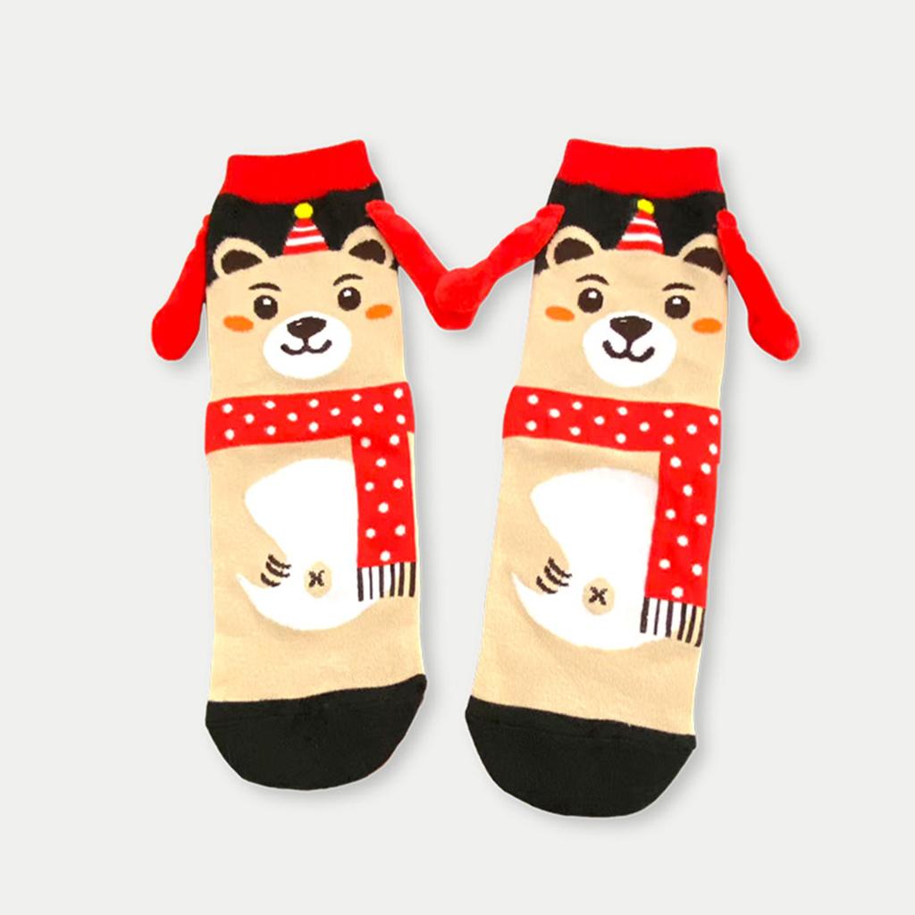 Ladies' Magnetic Hand In Hand Socks, Mid Tube Socks, Trendy Cartoon Christmas Socks