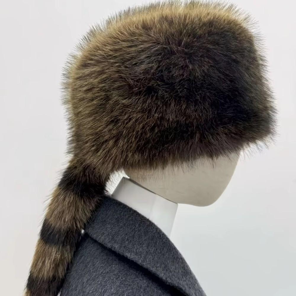 Raccoon Tail Ear Protection Hat Thickened Flat Top Cap High-quality Winter Cap