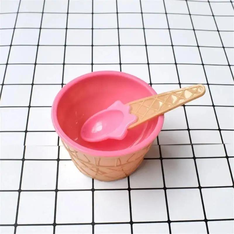 1 Pcs Ice Cream Bowl Set Double Layer Plastic Cup Creative Mixing Bowl Ice Cream Cone Shape DIY Ice Cream Tools