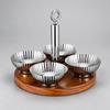 4 Pieces Stainless Steel Snack Bowl with Wooden Tray Reflective Polished Serving