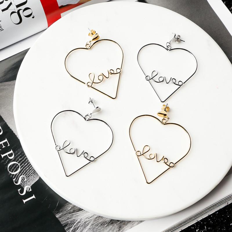 

Korean Female Korean 2018 Hollow Heart Letter Exaggerated Earrings Love B