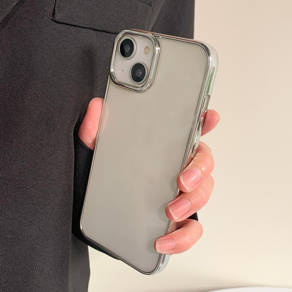 Electroplated transparent case 14promax mobile phone case 13 Apple 15 protective case iPhone12 soft case 11 large hole couple