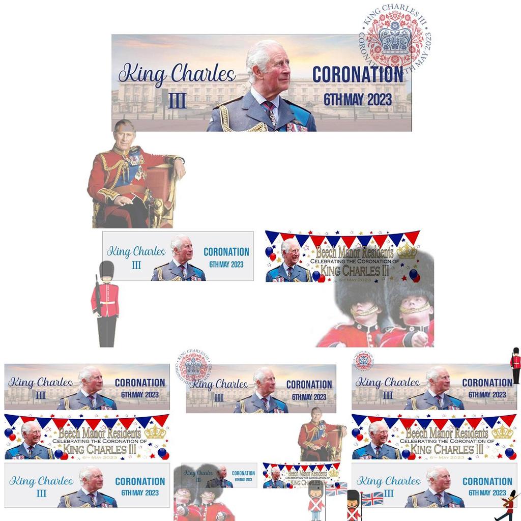 Krönungsflagge König Karl III. Premium Polyesterstoff 50x150cm