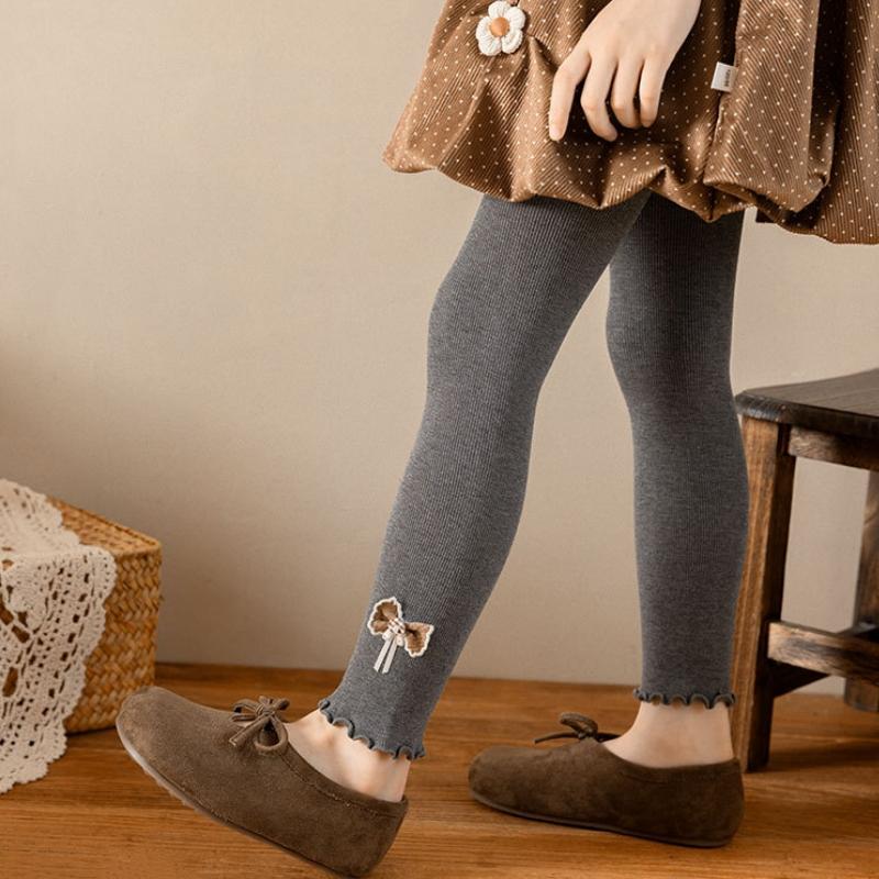 Spring Autumn Sweet Girls Tights Fine Design Ruffle Hem Bow Leggings Comfortable Princess Kids Leggings