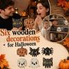 Halloween Wooden Decor, 2D Vintage Distressed Set of 6 for Shelf Mantel Tabletop