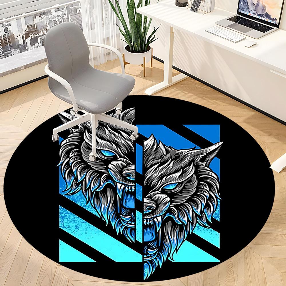 1pc Wolf Office Round Area Rug, Indoor Mat Suitable For Office, Under Office Chairs Bedroom Living Room Home Decor, Room Deco