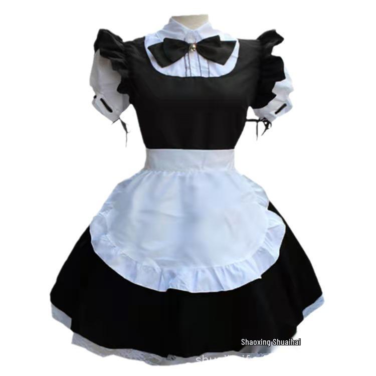Traje de Sirvienta Cosplay Vintage con Mangas Abullonadas y Detalles de Encaje