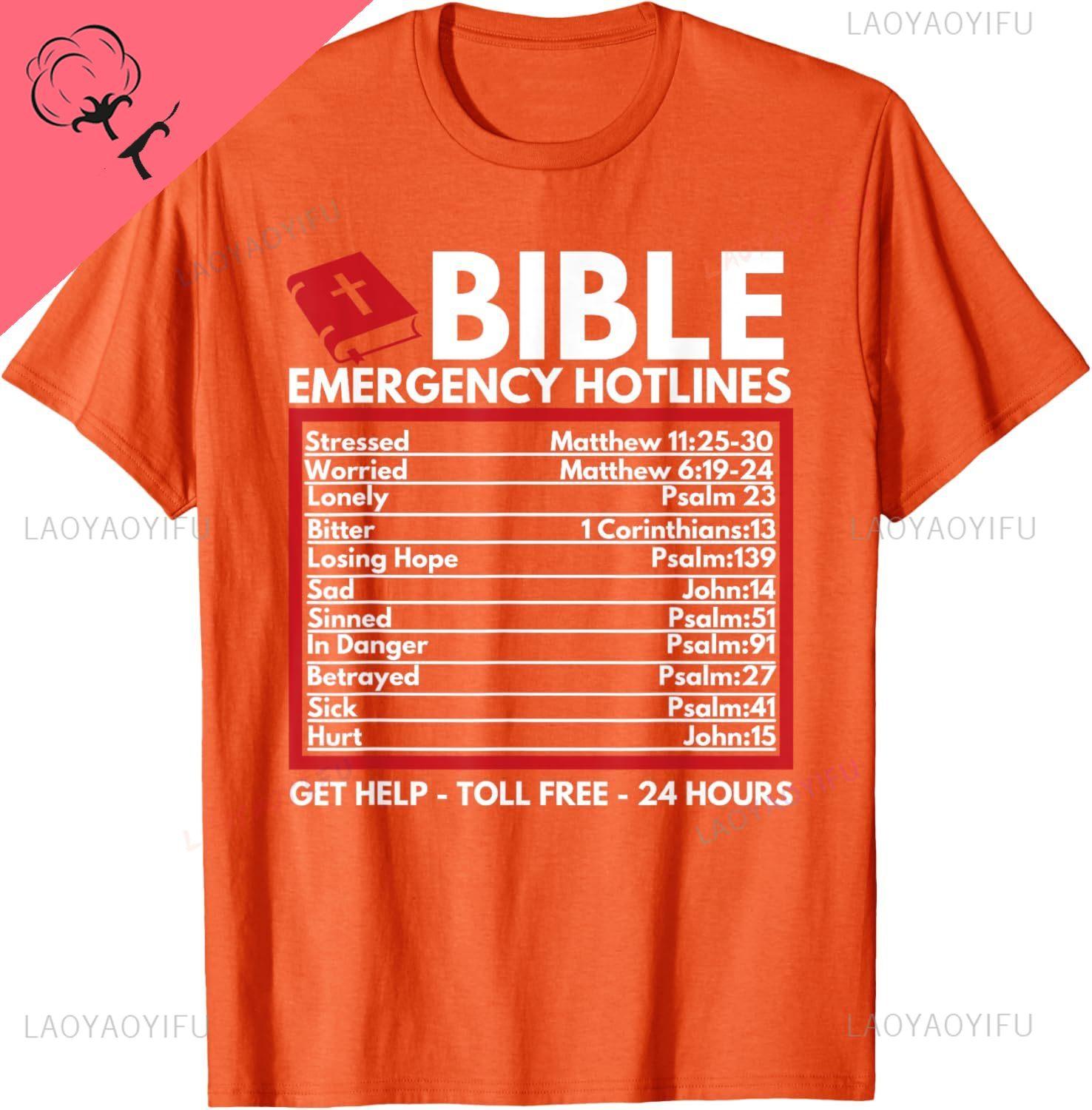 Bible Emergency Numbers Funny Christian Bible Jesus TShirt Unisex Summer Streetwear Tops Summer Cotton Tops S