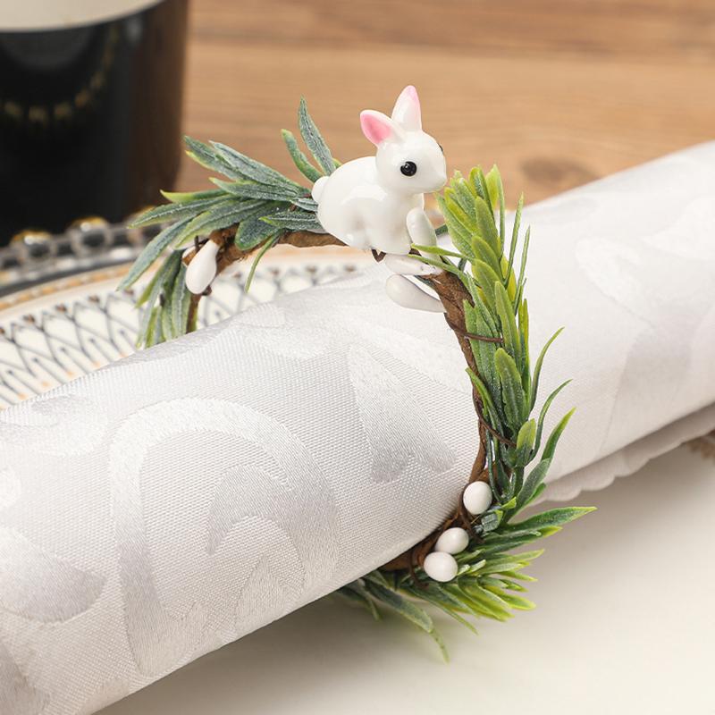 WTEMPO Easter Creative Napkin Rings Handmade Rabbit Wooden Rings Napkin Buckles Easter Egg Table Decoration Napkin Rings