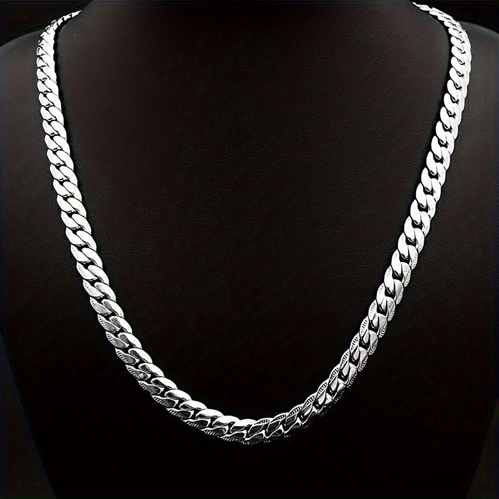 

925 Silver 6mm Side Chain Necklace, 16/18/20/22/24 Inch, Stylish Wedding/Engagement Gift for Men and Women. 60cm срібний