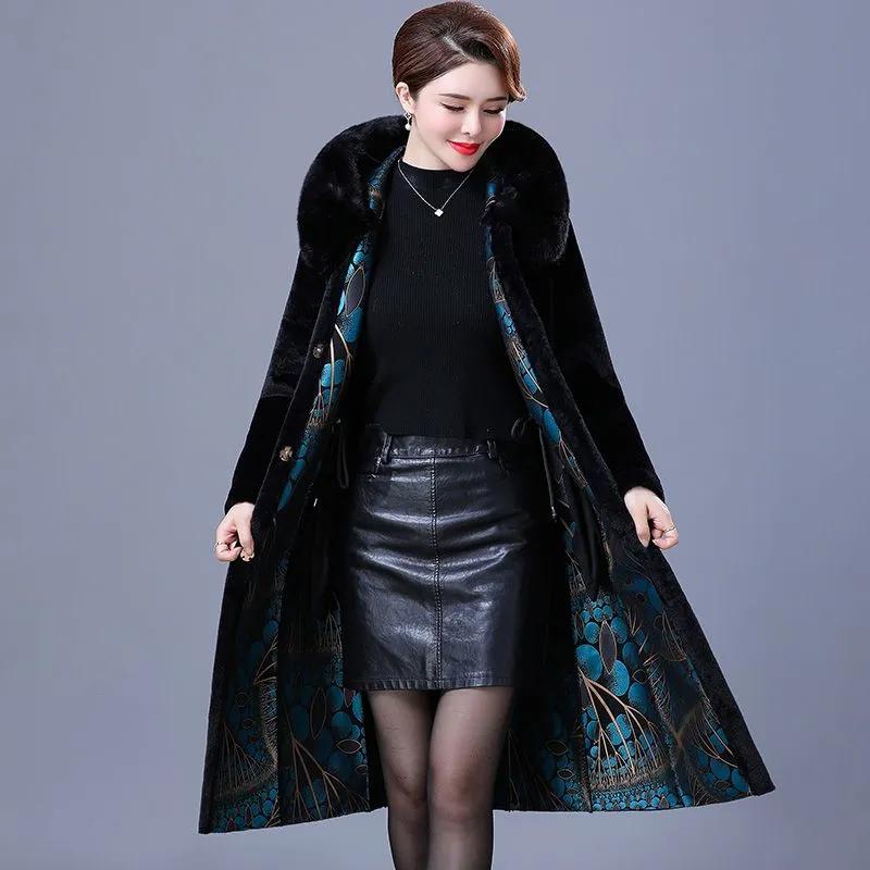 Women's Thickened Warm Mid-Length Over-the-Knee Coat Reversible Outerwear for Mothers