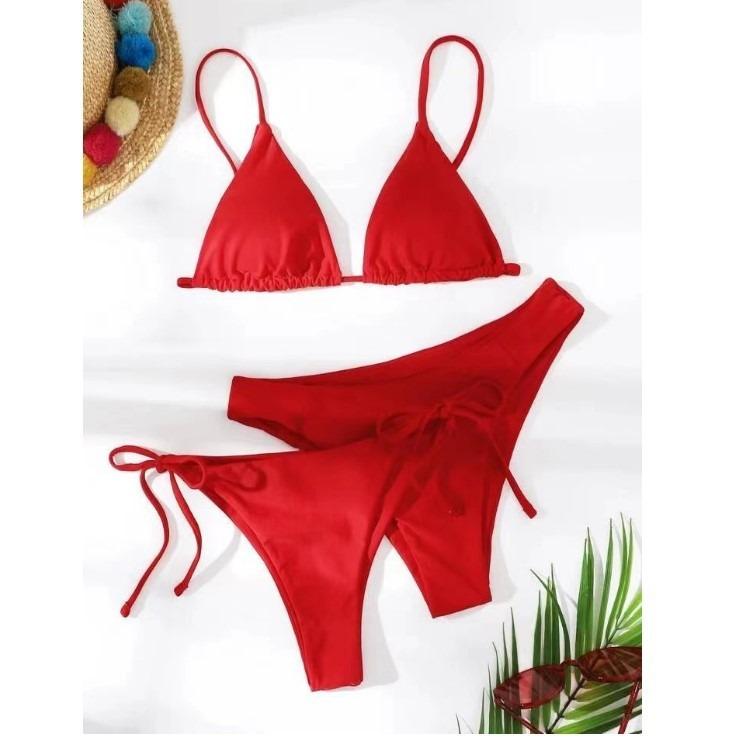 New Bikini Threepiece Swimsuit Women's Split Swimsuit Solid Color Sexy Suspender