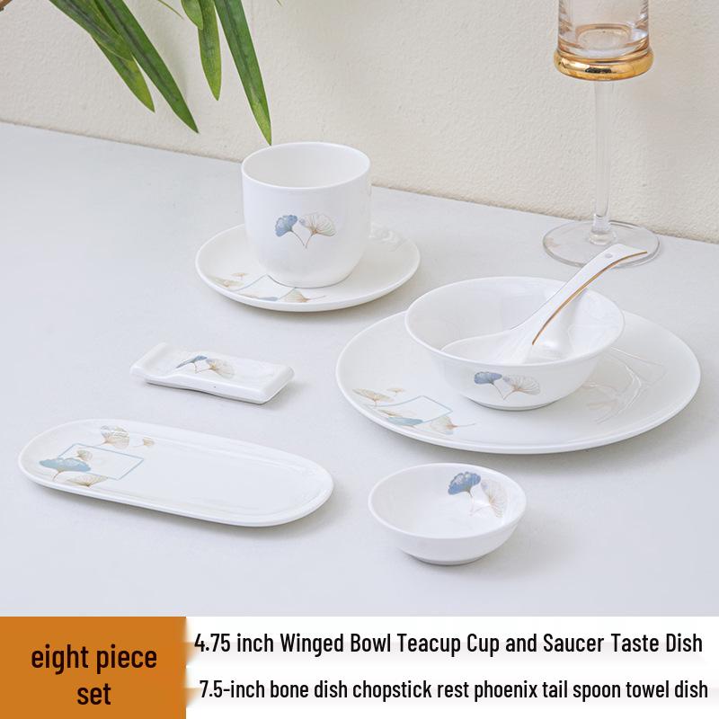 Deluxe Bone China Tableware Set - Three or Four Pieces with Plate, Wing Bowl, and Spoon - Customizable Logo for Hotels, Restaurants, and Clubs.