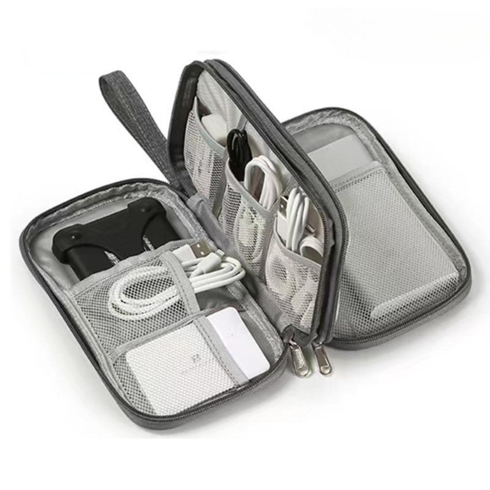 

1pc Grey/Black/Navy Travel Portable Digital Product Storage Bag USB Data Cable Organizer Headset Charging Treasure Box Bag темно-сірий