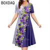 Oversized Women Dress Elegant Vintage 3D Floral Gradient Printed Dress Big Size Summer Short Sleeve Loose Casual A-Line Dress