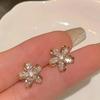 1pair Fashionable Floral Design Square Cubic Zirconia Stud Earrings for Women
