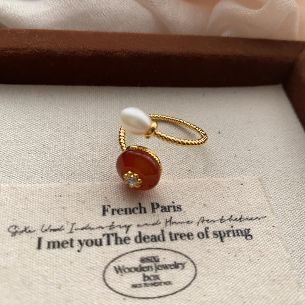 Sweet Pearl Flower Opening Ring, Exquisite Niche Temperament, Index Finger Ring, Light Luxury, High-End Ring Jewelry.