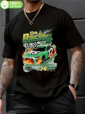 100% Cotton Racing Graphic T-shirt - Breathable Streetwear Tee with Cosmic Speed Design