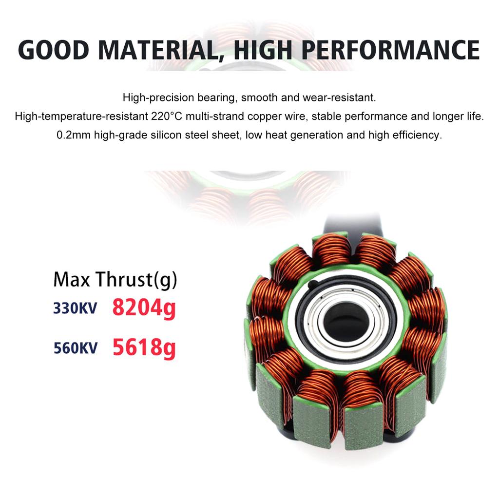 Brushless Outrunner Motor 14 Pole with 6.0mm M6 Shaft, 14AWG Silicone Wire 670mm for RC Quadcopter