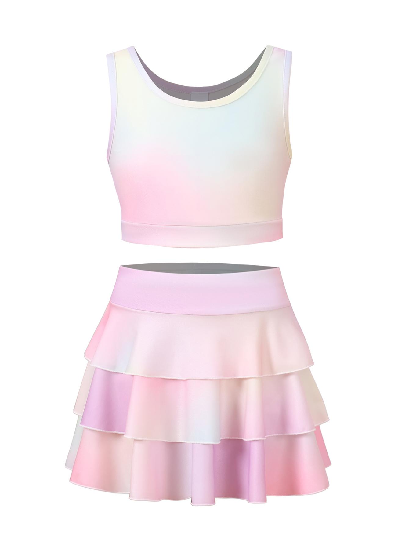Little Girls 2 Piece Skirt Set, Multicolor Ruffled Dress Close-fitting Top for Sport 4-5Y разноцветный