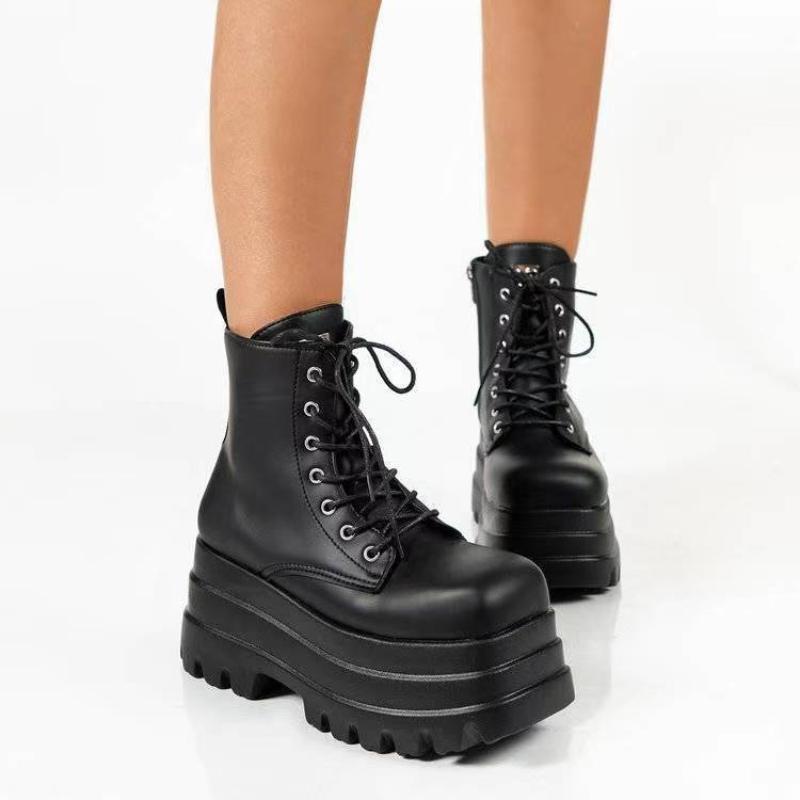 Spring and Autumn Women's Boots with Zip Ties Thick Soled Round Toe Short Boots Fashionable Ankle Boots Women's Shoes plus size