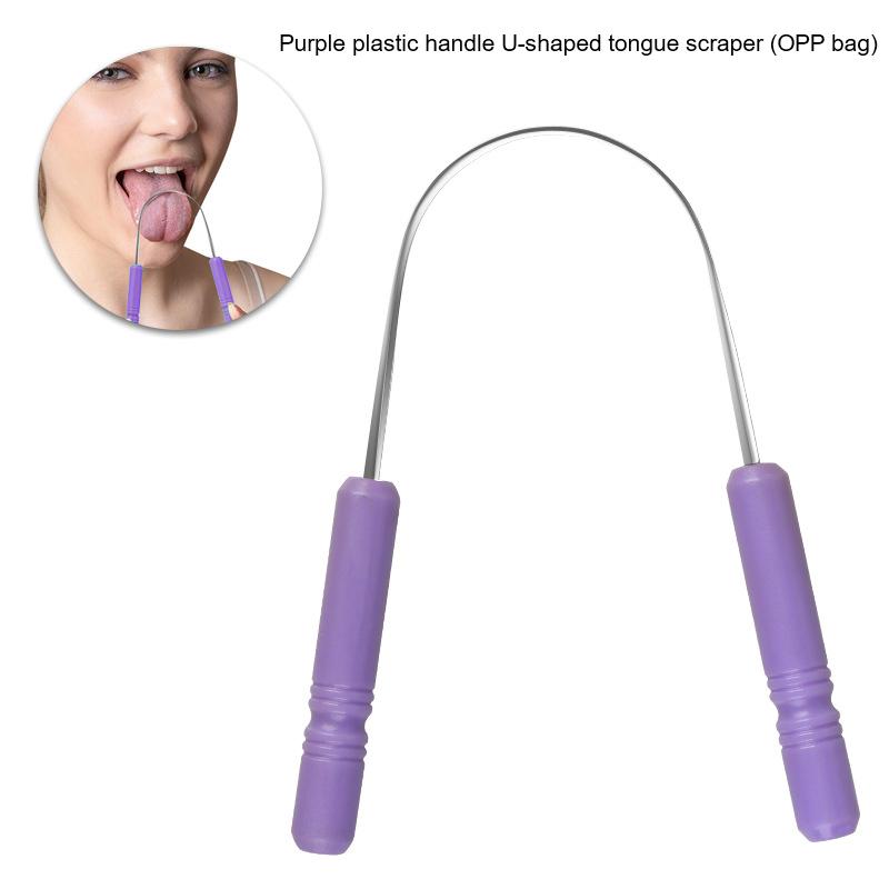 

1 шт. скребок для языка из нержавеющей стали, освежающий дыхание, зубная щетка с покрытием, гигиена полости рта, U-образный металлический скребок для языка фиолетовый