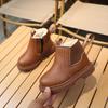 Winter Boots Kids Boys Girls Short Boots Black Beige Brown Velvet Chelsea Boots for Toddlers Nice Children Platform Shoes I07088
