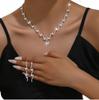 Set Earrings Necklace Wedding Silver Rhinestones Pearls Feminine Elegant B22