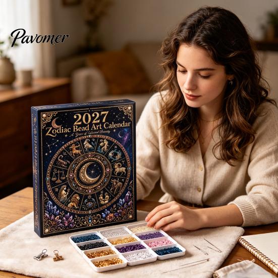 Constellation Themed Craft Kit 2027 Twelve Zodiac Bead Art Calendar Kit, DIY Faux Diamond Painting Wall Hanging Handmade Monthly Planner Calendar,