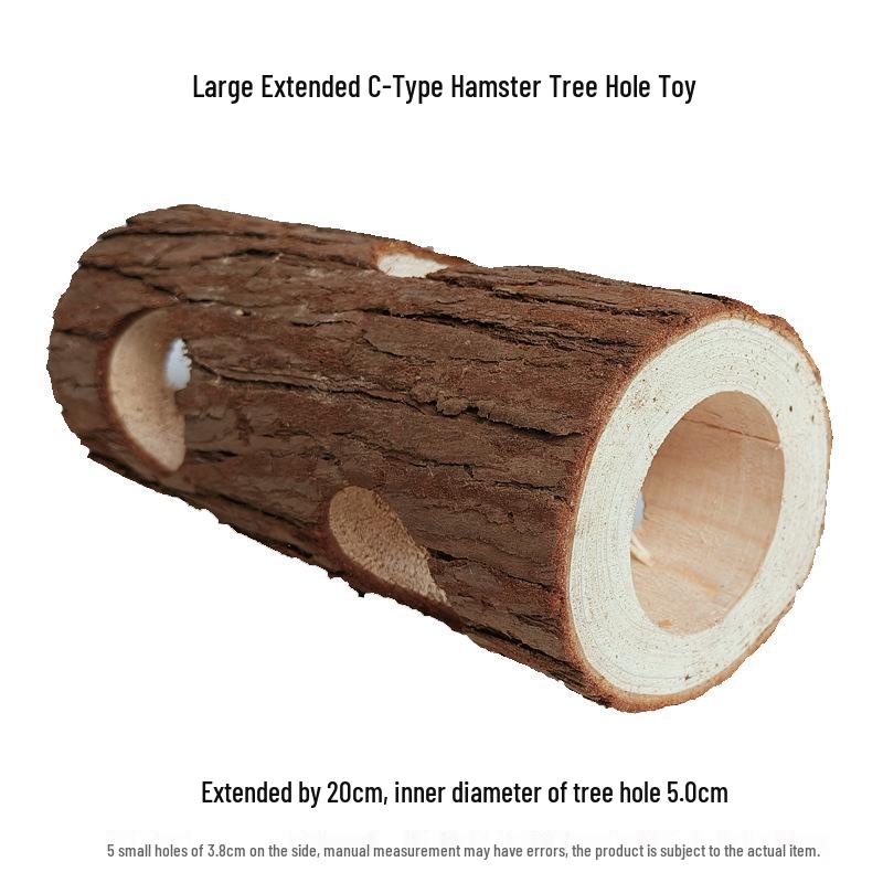 Golden Bear Hamster Tunnel: Fir Wood Tree Stump Toy for Hiding, Teeth Grinding, and Boredom Relief