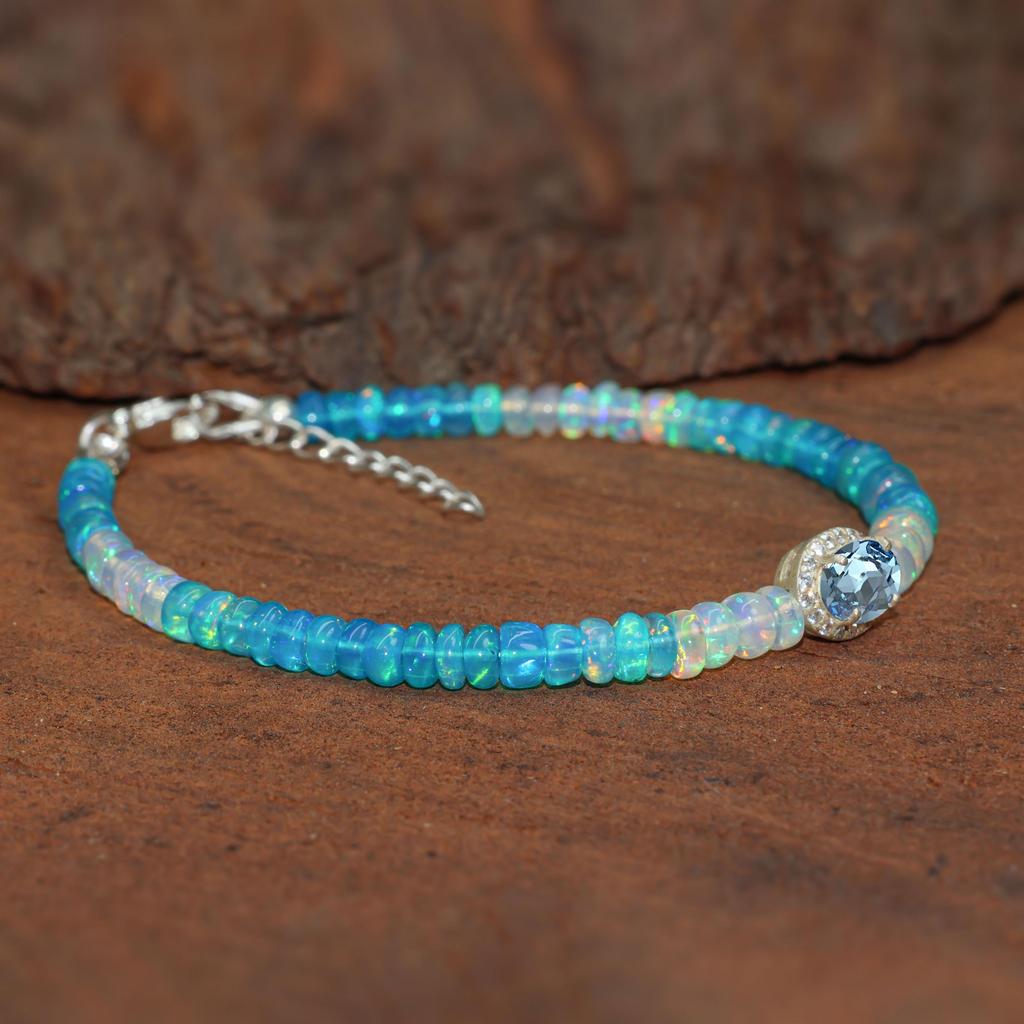 Multifire Paraiba Opal Beads Charm Bracelet, Paraiba Opal Oval Charm Gold Bracelet, Delicate Bracelet, October Birthstone, Gift for Wife