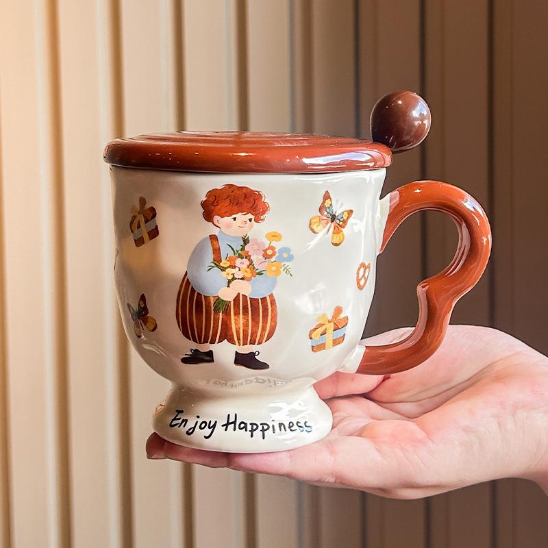 Geburtstagsgeschenke für Mädchen, niedliche Retro-Keramiktassen mit Deckel, Wassergläser, Freundinnen und Freunde, Geschenkboxen.